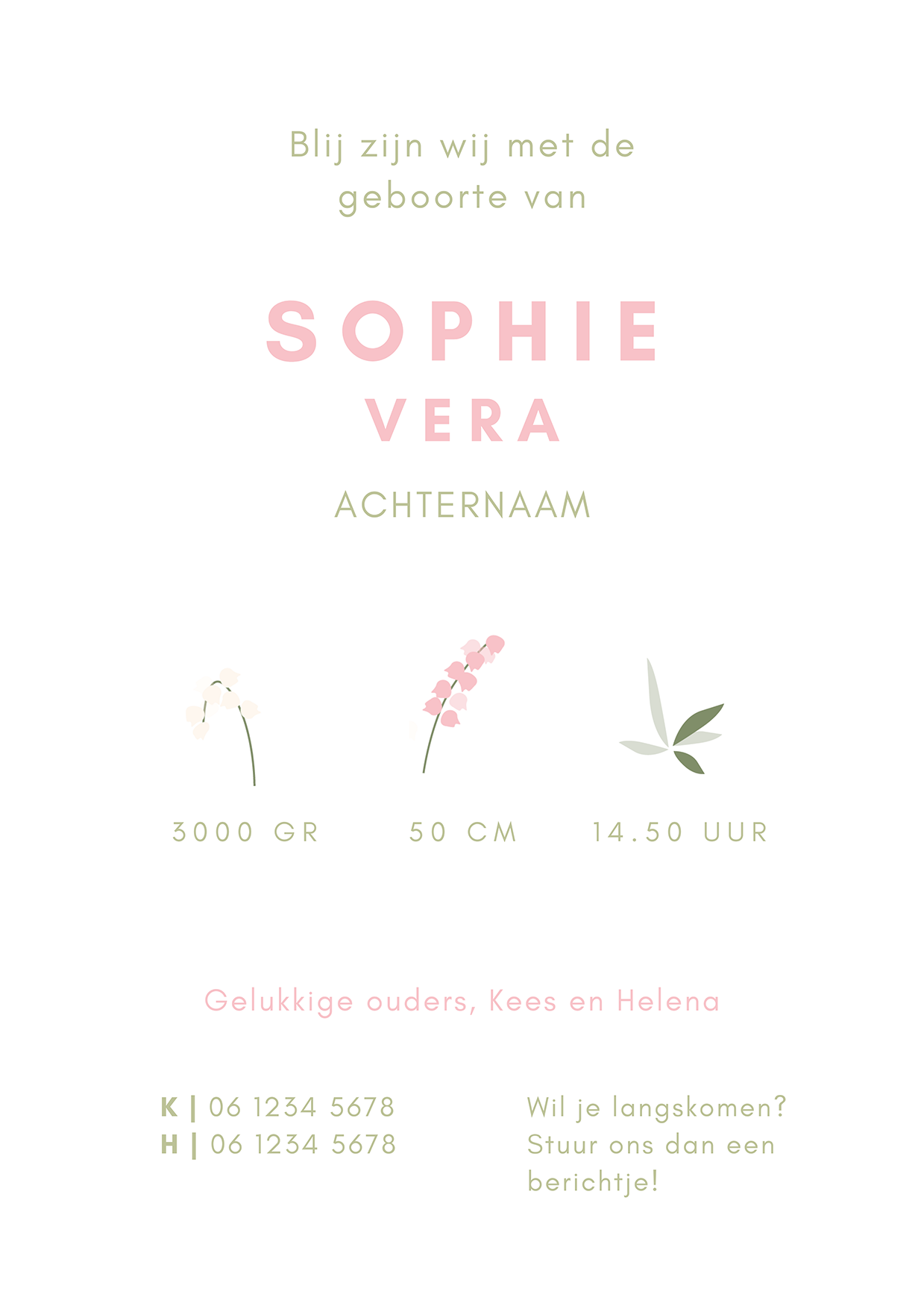 Template geboortekaartje Botanical Spring Kraft