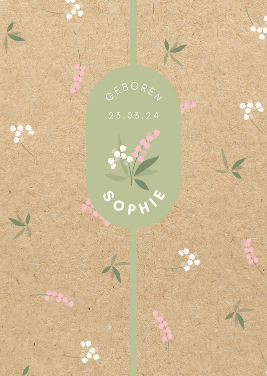 Template geboortekaartje Botanical Spring Kraft